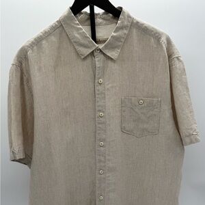 Tommy Bahama 100% Linen Beige Short Sleeve Button Down Shirt Mens XL
